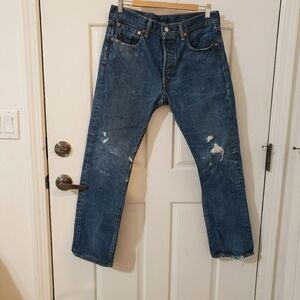 MENS LEVIS 501 32 x 30 Blue Denim Button Fly Jeans